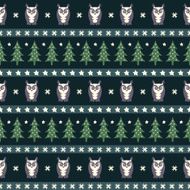 Winter forest pattern - Xmas trees owls and snowflakes