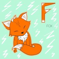 Alphabet letter F fox children vector illustration