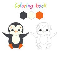 Coloring book penguin kids layout for game