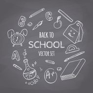 Back to school doodle supplies set Chalk style Chalkboard background