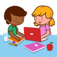 Students doing homework using a computer