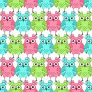 Seamless pattern of colorful owls on a white background N4