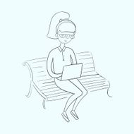 Young girl working with laptop black and white