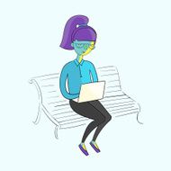 Young girl working with laptop vivid color vector