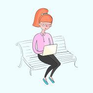 Young girl working with laptop color vector