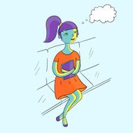Young girl dream with book vivid color vector