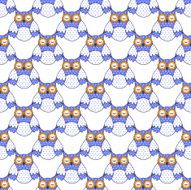 Seamless texture with blue owls on a white background