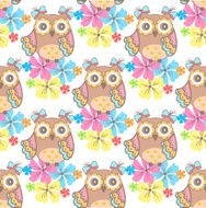 Beautiful seamless wallpaper with owls and flowers N2