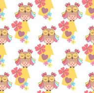 Beautiful seamless pattern with cute owls and birdhouse N4