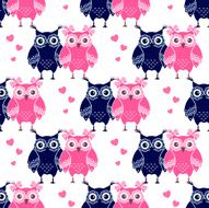 Seamless pattern with blue and pink owls N2