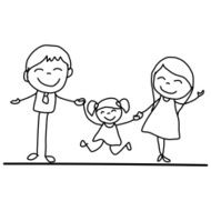 hand drawing cartoon happy young family