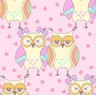 Seamless pattern with owls in love on a pink background N2