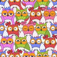 Seamless pattern of colorful owls