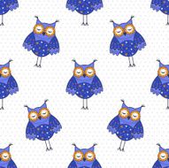 Seamless texture with blue owls on a white background N2