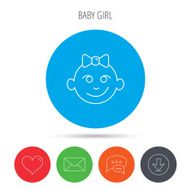 Baby girl face icon Child with smile sign