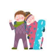 Skiing Sport Child Girl and Boy in Winter Clothes with N2