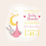 Baby Girl Shower or Arrival Card - with Bunny