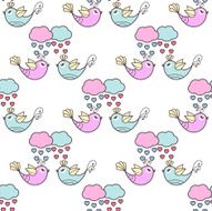 Seamless pattern of the lovers birds and clouds