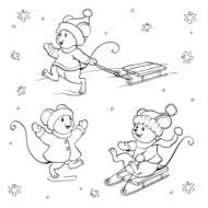 Coloring book or page Vector mouse set