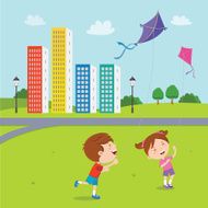 Happy kids playing kites