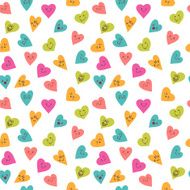 Seamless pattern with funny smiley hearts Cute characters