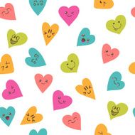 Seamless pattern with smiley hearts Cute cartoon characters