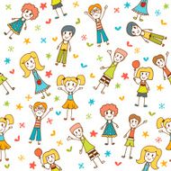 Hand drawn seamless pattern with happy children