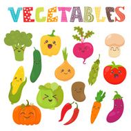 Cute kawaii smiling vegetables Healthy style collection