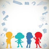 Silhouette children and science symbols