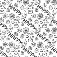 Cute doodle seamless pattern with hearts flowers ladybirds