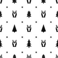 Winter pattern - varied Xmas trees owls and snowflakes