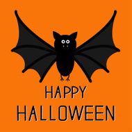 Cute bat Happy Halloween card Flat design Orange background