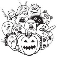 Cartoon vector hand-drawn doodles on the subject of Halloween Pumpkin