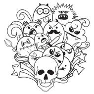Cartoon vector hand-drawn doodles on the subject of Halloween Skull