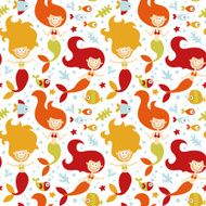 Seamless cute marine pattern made with mermaids fish and seaweed N2