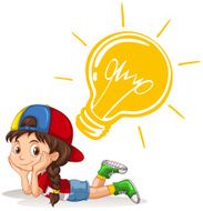 Little girl with lightbulb on her head