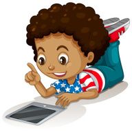 American boy using computer tablet