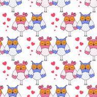 Seamless texture with owls in love on a white background