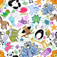 Childrens drawings seamless pattern with animals