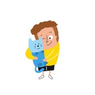 Boy hugging a cat vector illustration