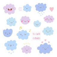 Funny happy smiley clouds characters