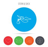 Stork with sack icon Newborn baby symbol N2