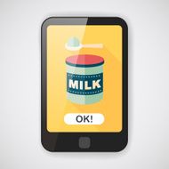 Powdered milk dairy food flat icon with long shadow