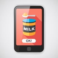 Powdered milk dairy food flat icon with long shadow N3