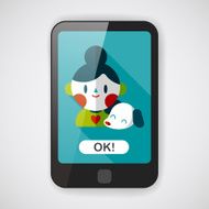 Pet dog and girl friendship flat icon with long shadow N4