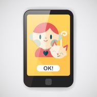 Pet cat and boy friendship flat icon with long shadow