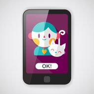 Pet cat and boy friendship flat icon with long shadow N2