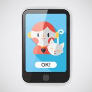 Pet cat and boy friendship flat icon with long shadow N3