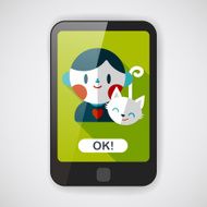 Pet cat and boy friendship flat icon with long shadow N4