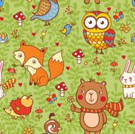 Cute seamless pattern with forest animals